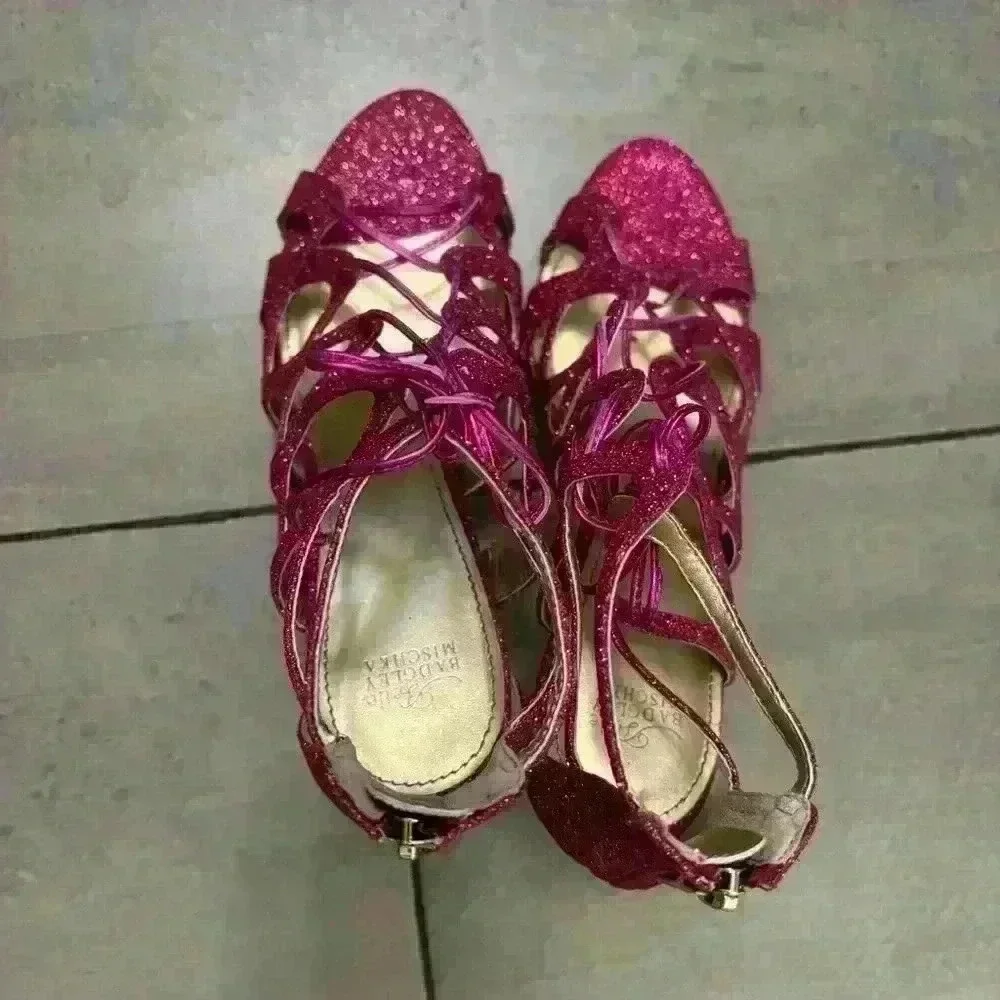 Belle by Badgley Mischka Pink Fuschia Sparkly Glitter Strappy High Heels Size 10